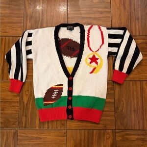 GUS Vintage Football Knit Cardigan - White, Black, Red